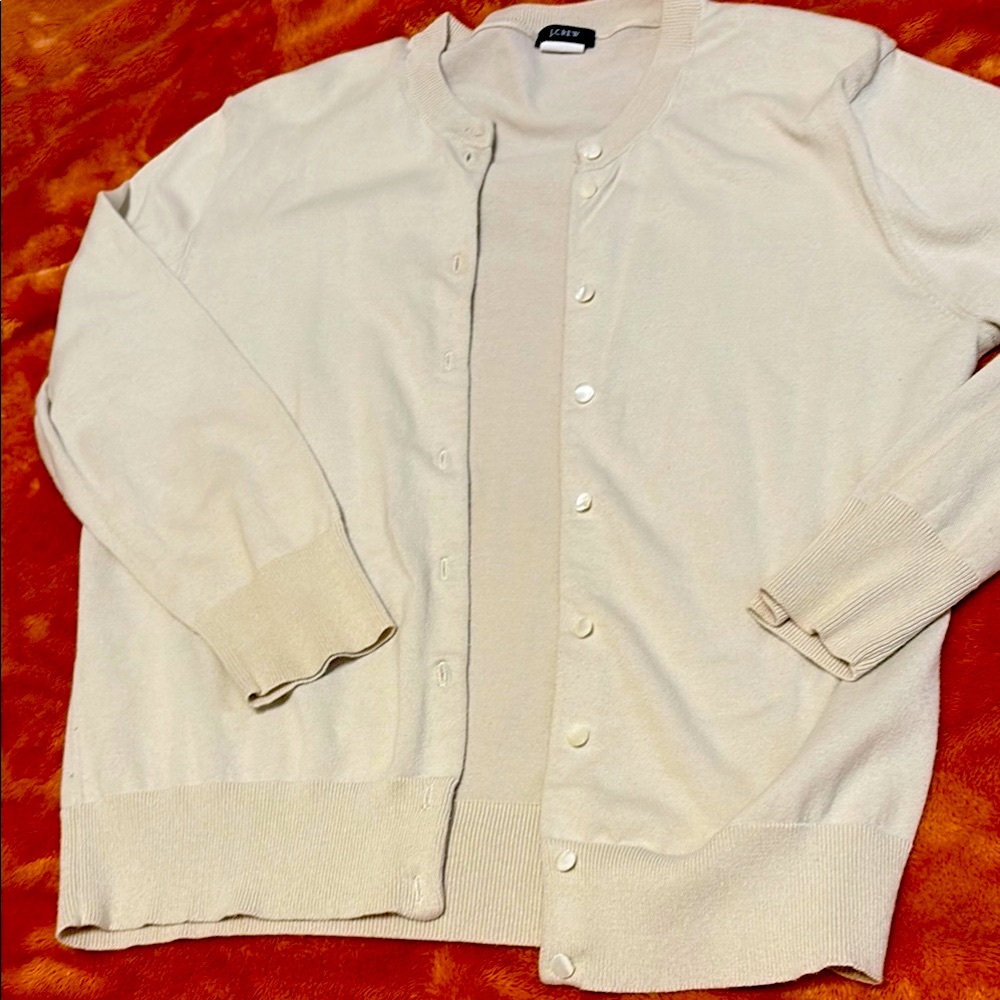 J. Crew Cream Cardigan Sweater Classic Knit